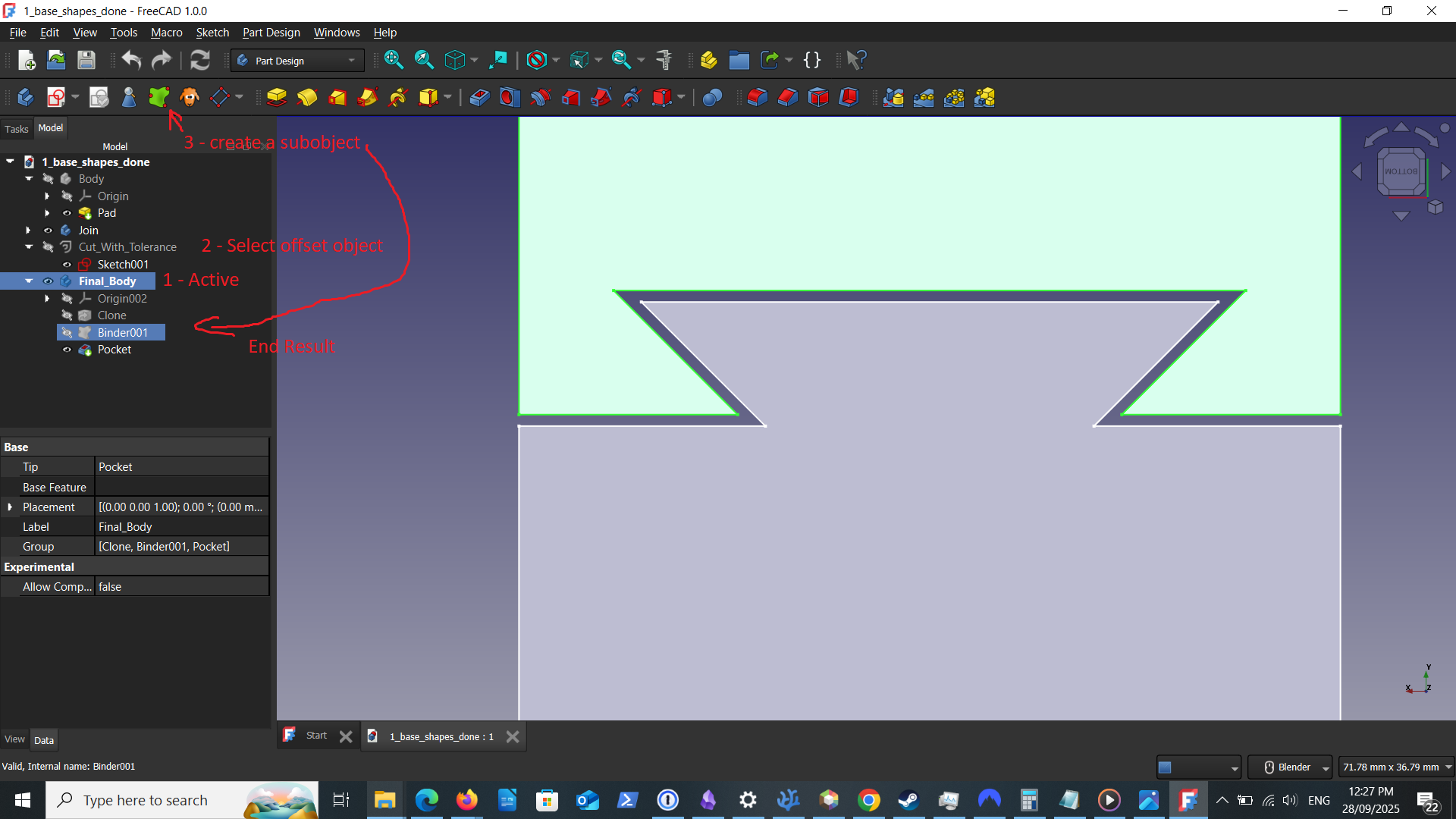 Final Base Object sub-object the Offset